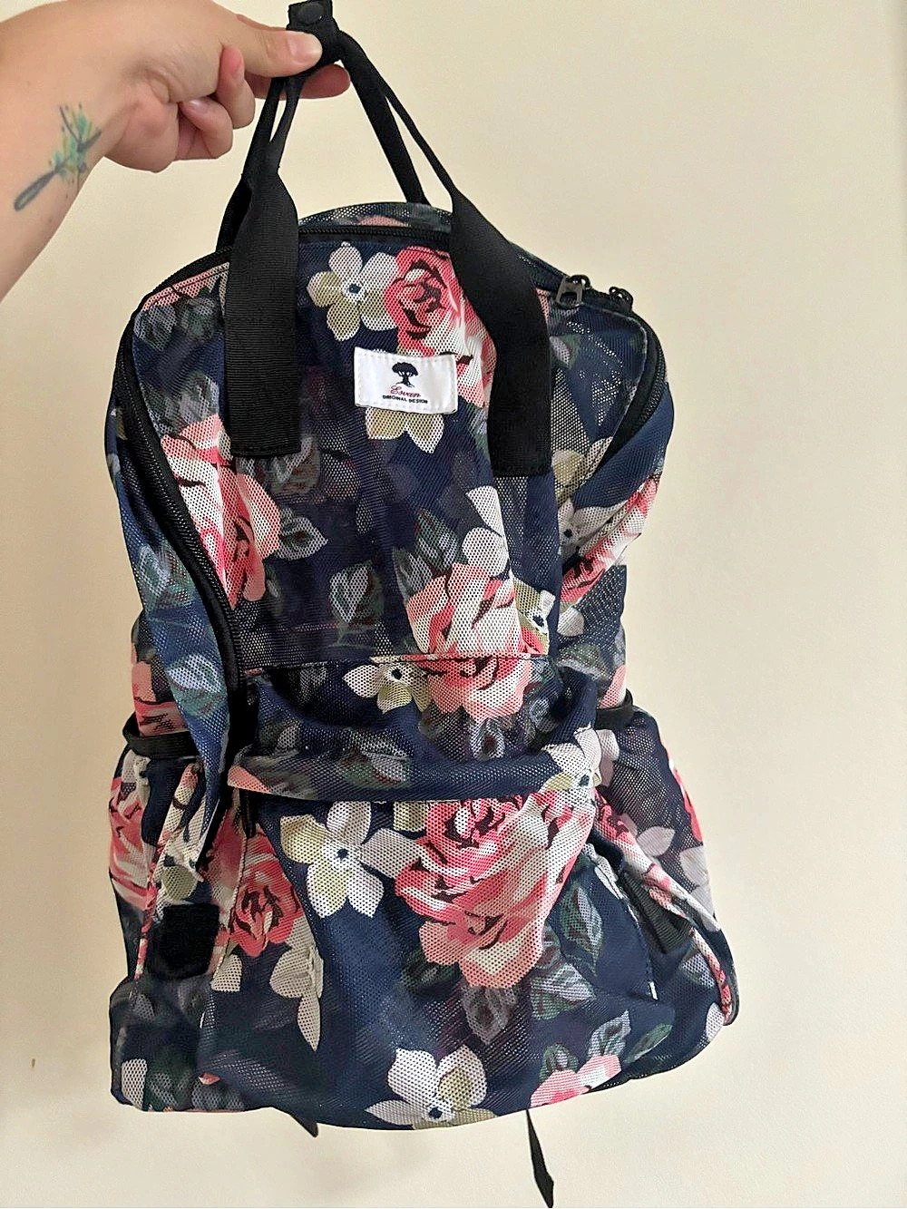 Floral Print Backpack in Blue & Pink